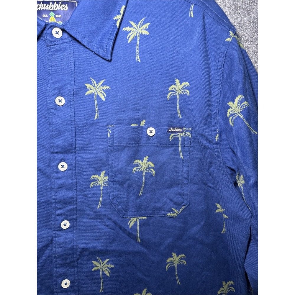 Chubbies Men's Blue Palm Tree Print Button Down Long Sleeve Shirt Large - Picture 2 of 7